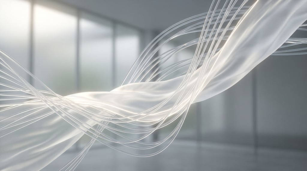 Threads weaving themselves into fabric in real-time, the loom invisible