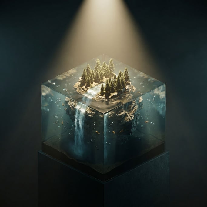 Isometric floating island with a small pine forest