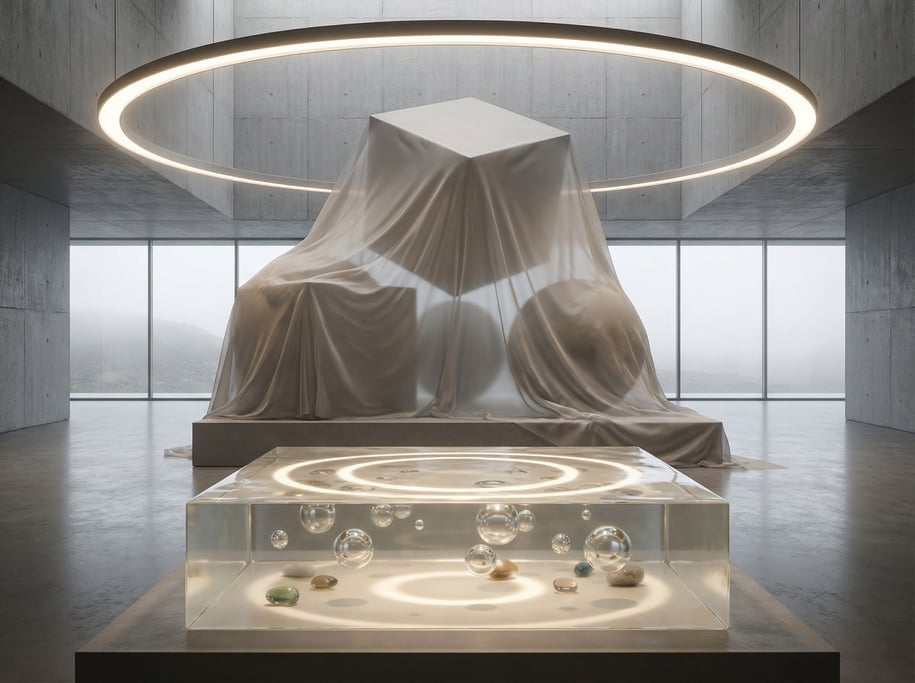 Fabric draped over hidden geometric forms