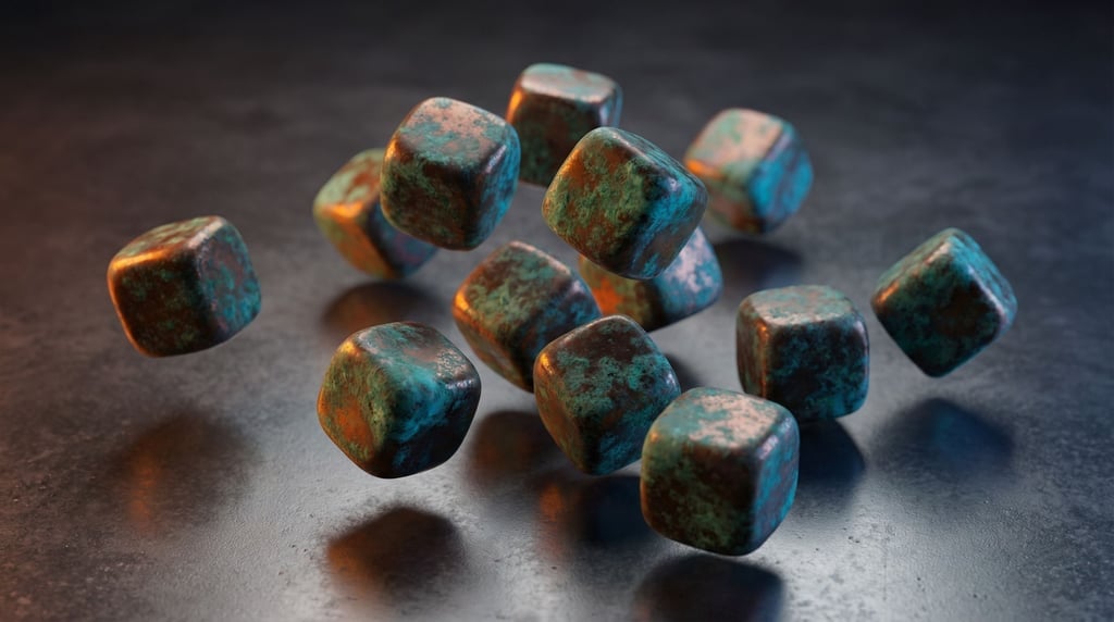 A cluster of soft rounded cubes floating in mid-air, scattered like dice frozen mid-throw (tjahpcuz)