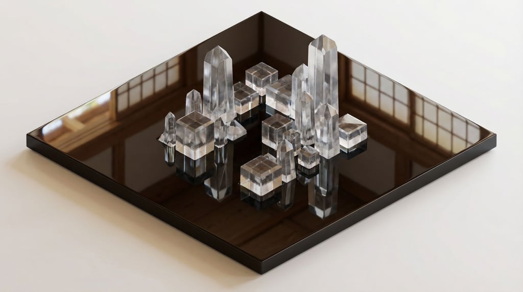 Crystal formations growing from a polished obsidian base