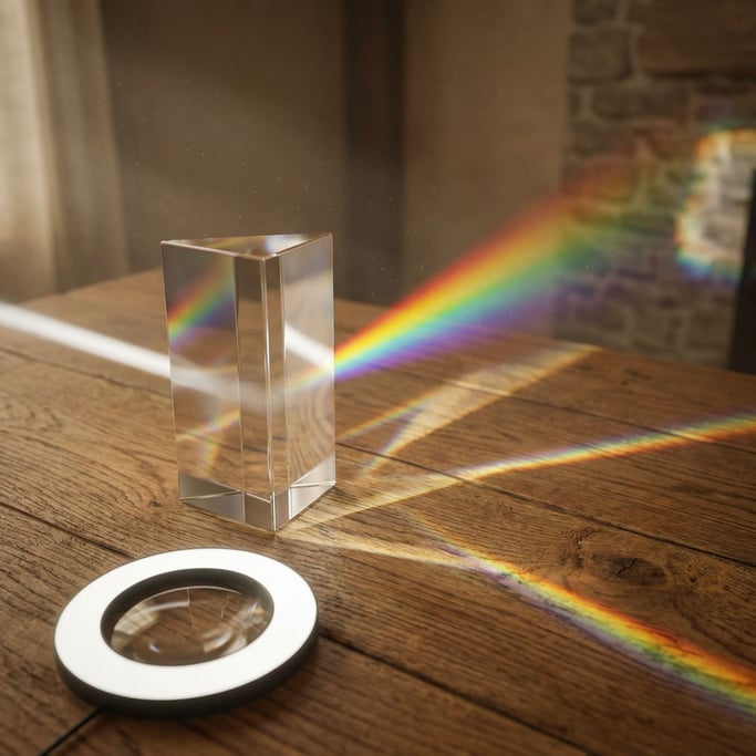 A prism splitting a beam of white light into a full spectrum (96pdy4d)