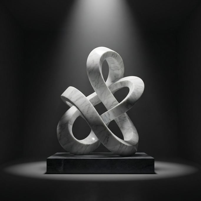 Intertwined abstract marble sculpture on a plinth (1hfbwyfc)