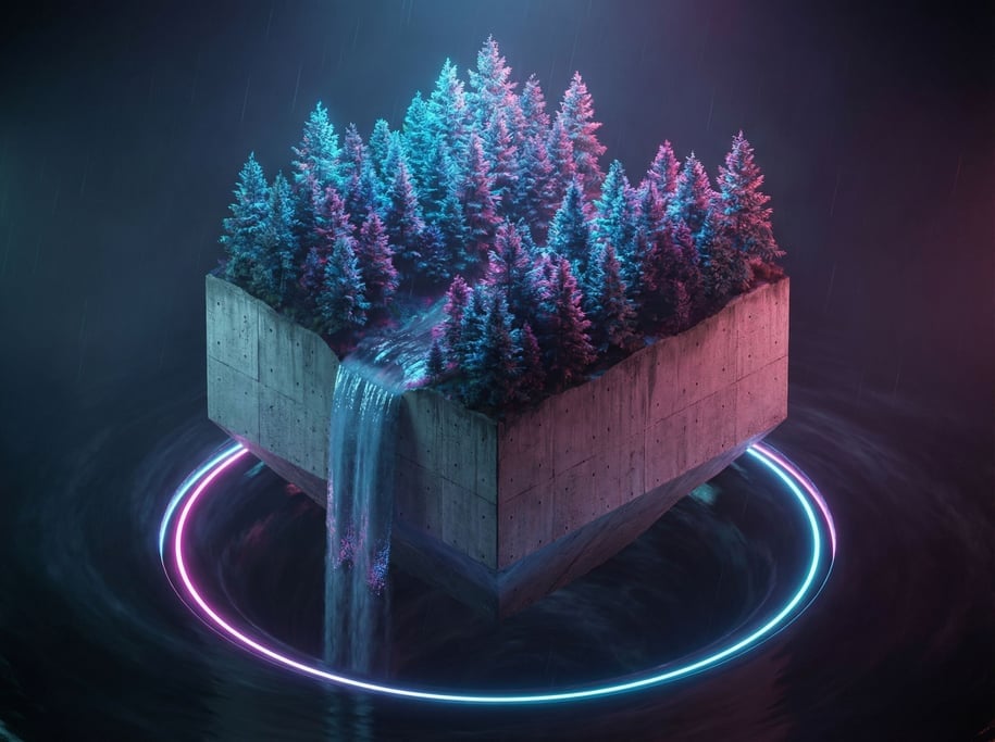 Isometric floating island with a small pine forest (5lzyv2as)