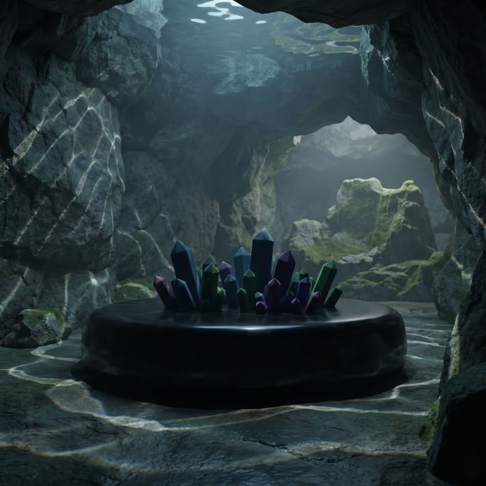 Crystal formations growing from a polished obsidian base (wetwfdkl)