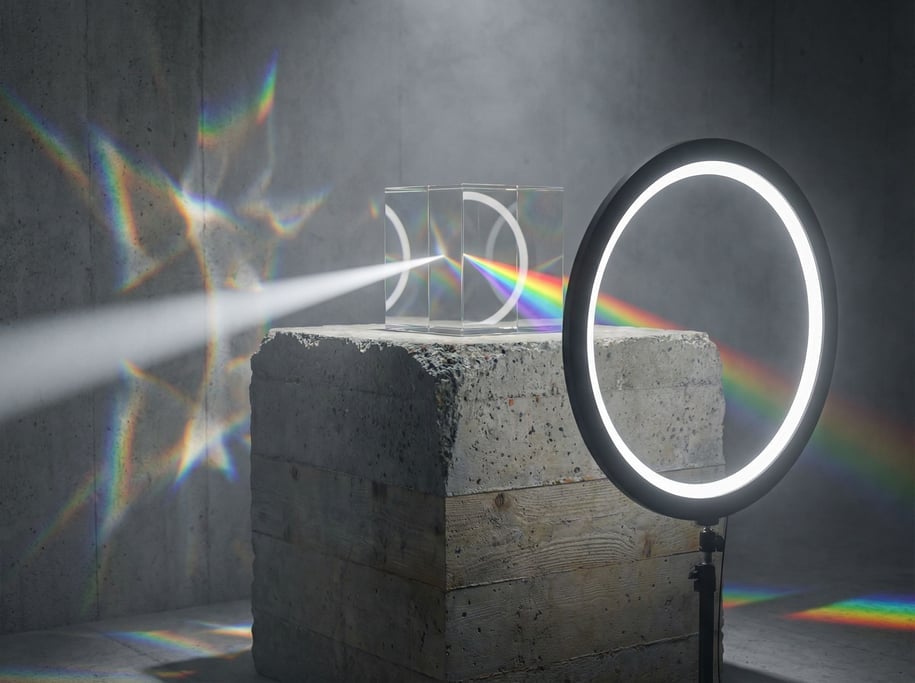 A prism splitting a beam of white light into a full spectrum (rqrsznig)