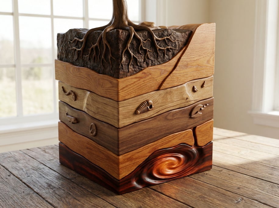 Cross-section of underground geological layers, soil and roots on top, rock strata, fossils (aa5bra0b)