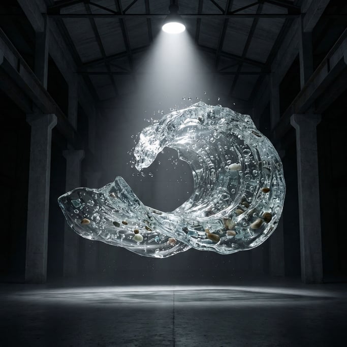 A wave frozen at the moment of breaking, every individual droplet rendered, massive scale and detail (tvi47zj)