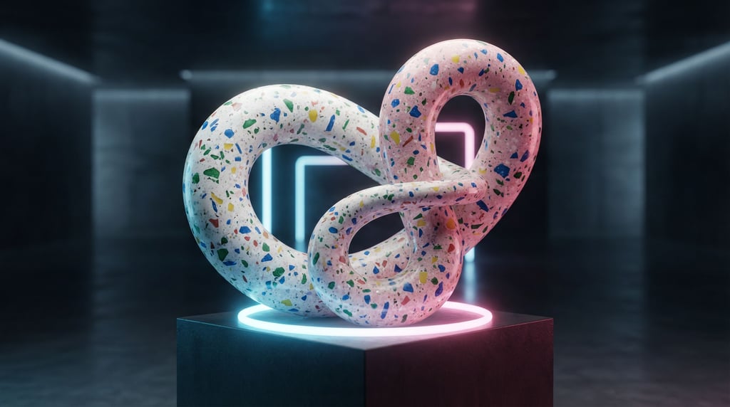 Intertwined abstract marble sculpture on a plinth (o8aonxyc)