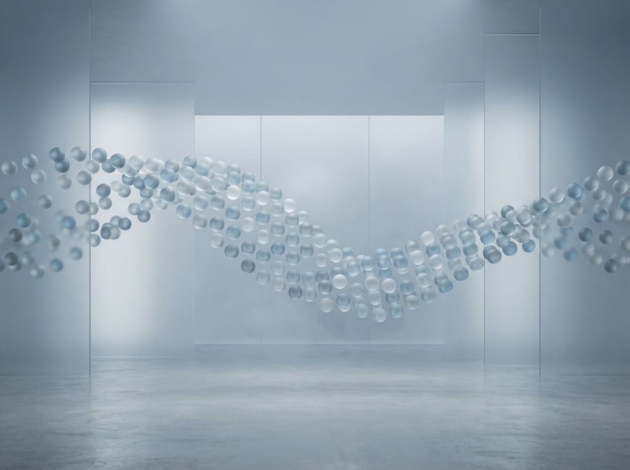 Hundreds of tiny spheres arranged in a wave formation, particle simulation frozen mid-flow (vgqw6ieo)