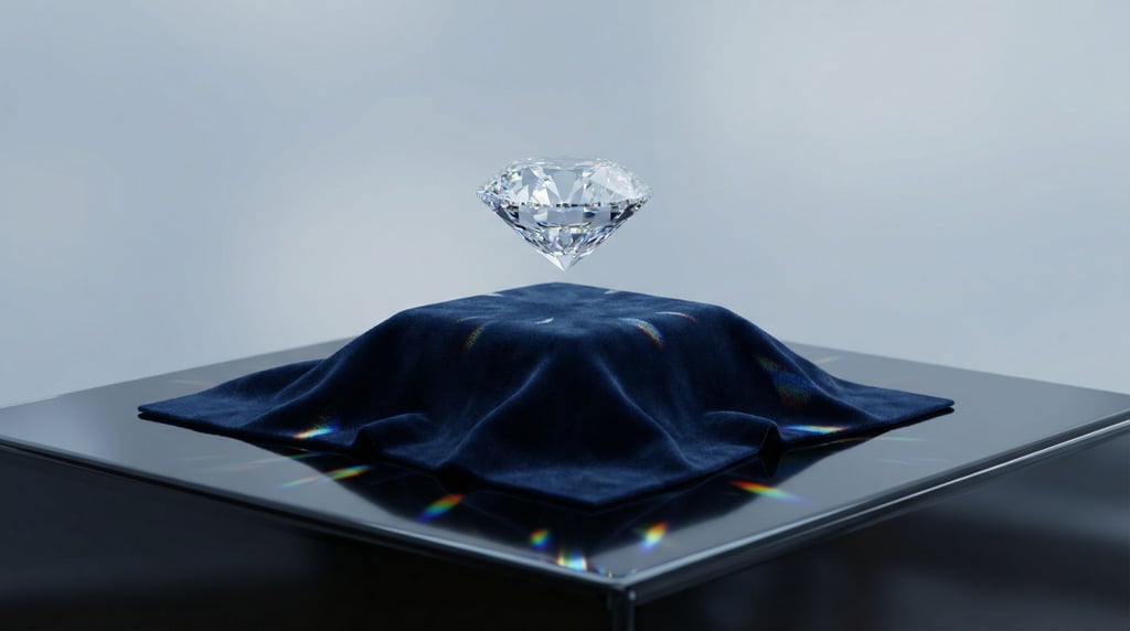A single diamond hovering above dark velvet (885xqnok)