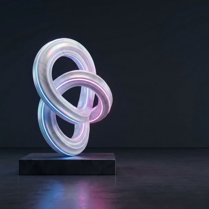 Intertwined abstract marble sculpture on a plinth