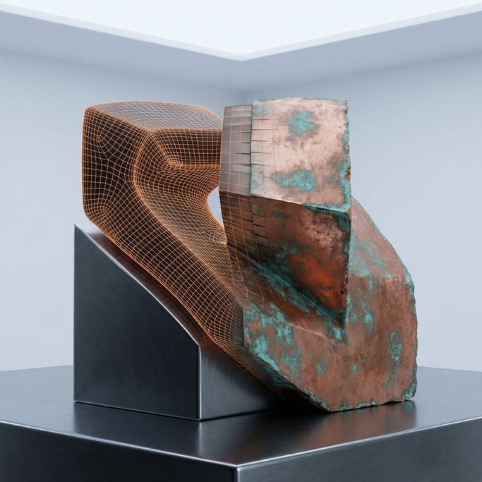 A wireframe mesh on one side transitioning into solid rendered surface on the other