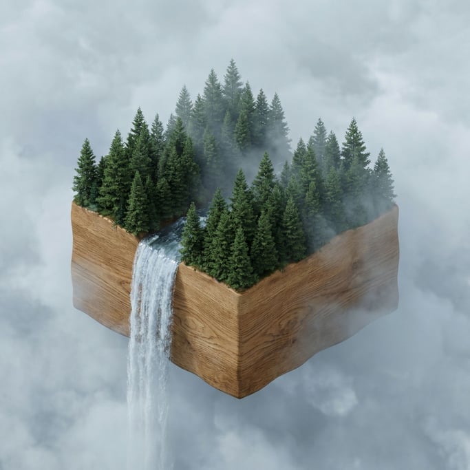Isometric floating island with a small pine forest (urpav0m)