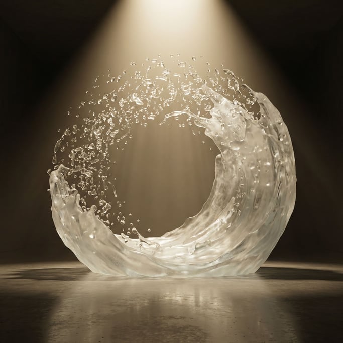 A wave frozen at the moment of breaking, every individual droplet rendered, massive scale and detail (d3z6b1v)