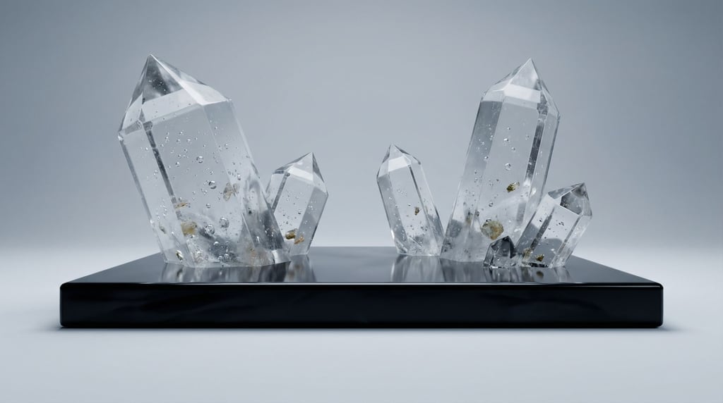 Crystal formations growing from a polished obsidian base (c1nqlyea)