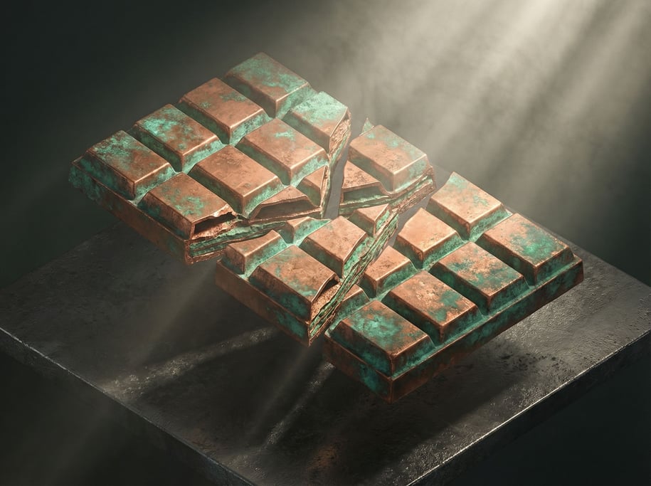 A chocolate bar snapping apart in slow motion, clean fracture lines revealing inner layers (hkb58yl3)