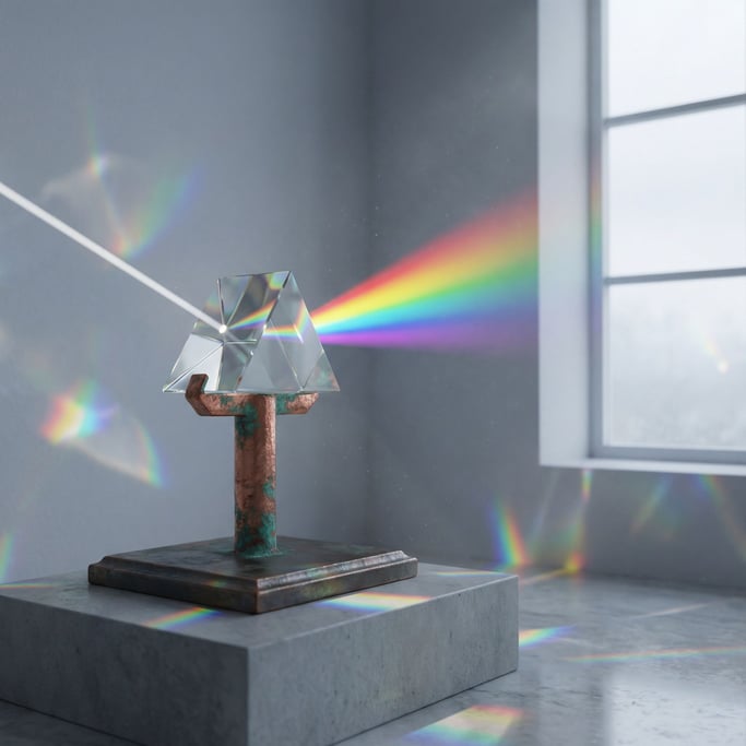 A prism splitting a beam of white light into a full spectrum