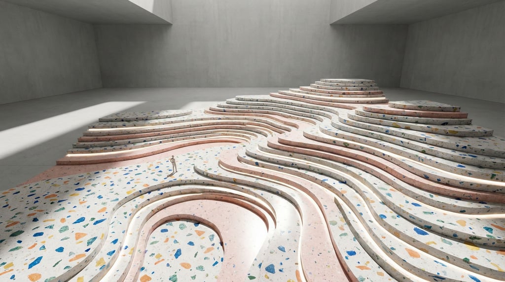 Abstract topographic landscape, layered contour lines extruded into a three-dimensional terrain mode (fkjgi7gh)