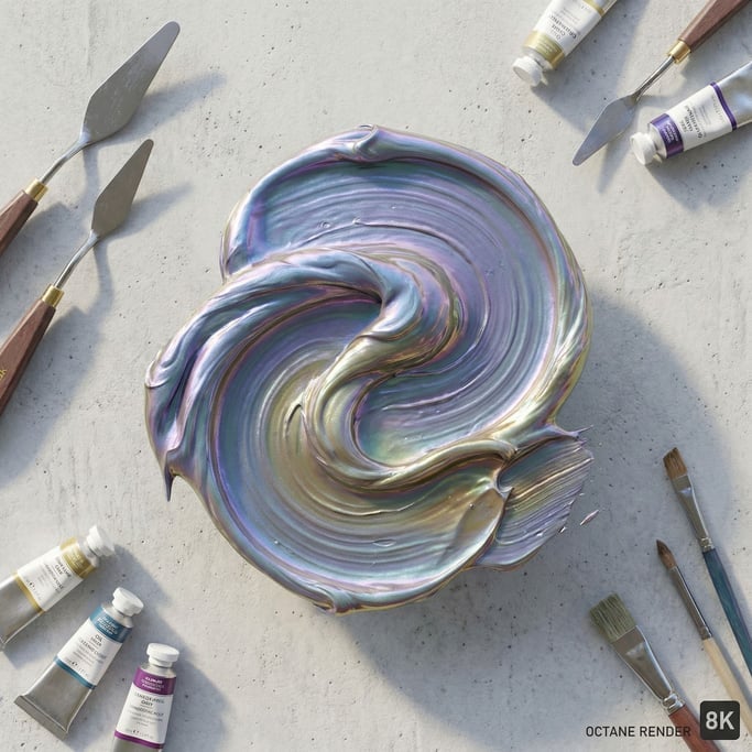 A paint stroke frozen in three dimensions, thick impasto texture visible from every angle