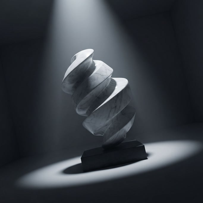 Intertwined abstract marble sculpture on a plinth (b2)