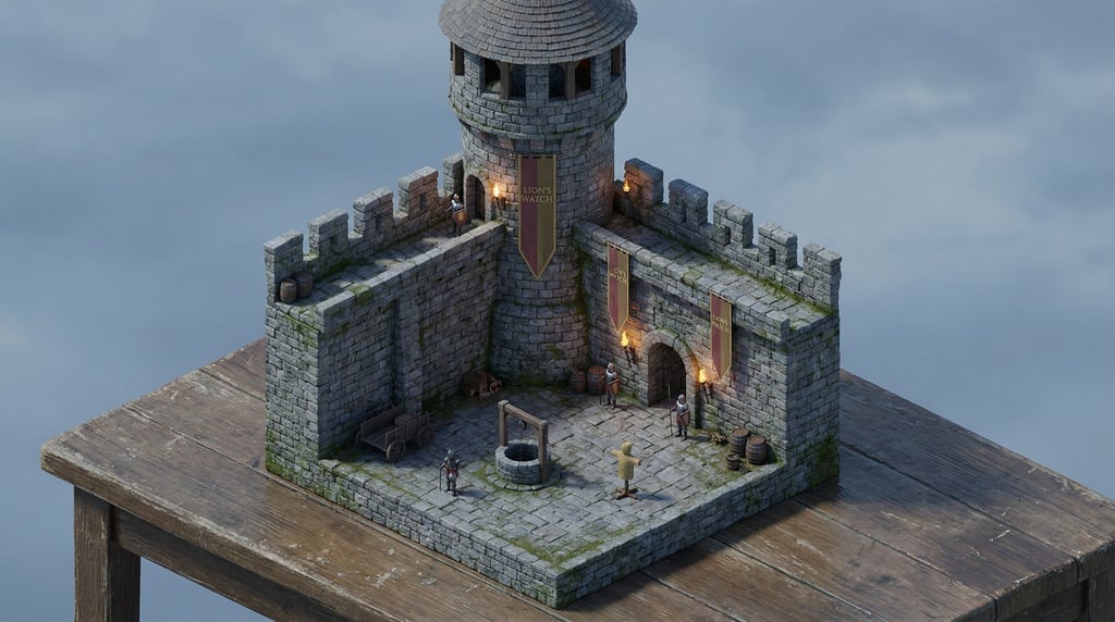 Isometric corner of a medieval castle — one tower