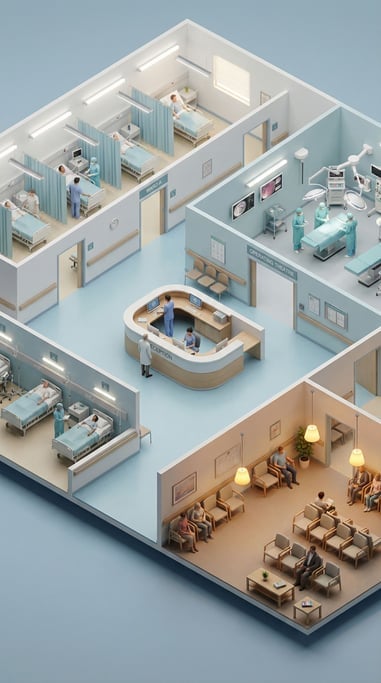 Isometric hospital floor — reception desk