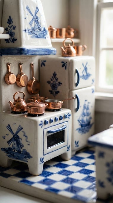 Ceramic miniature kitchen — a tiny stove
