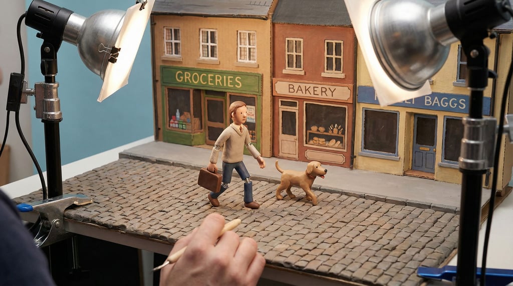 Clay animation set — a miniature street scene built for stop-motion