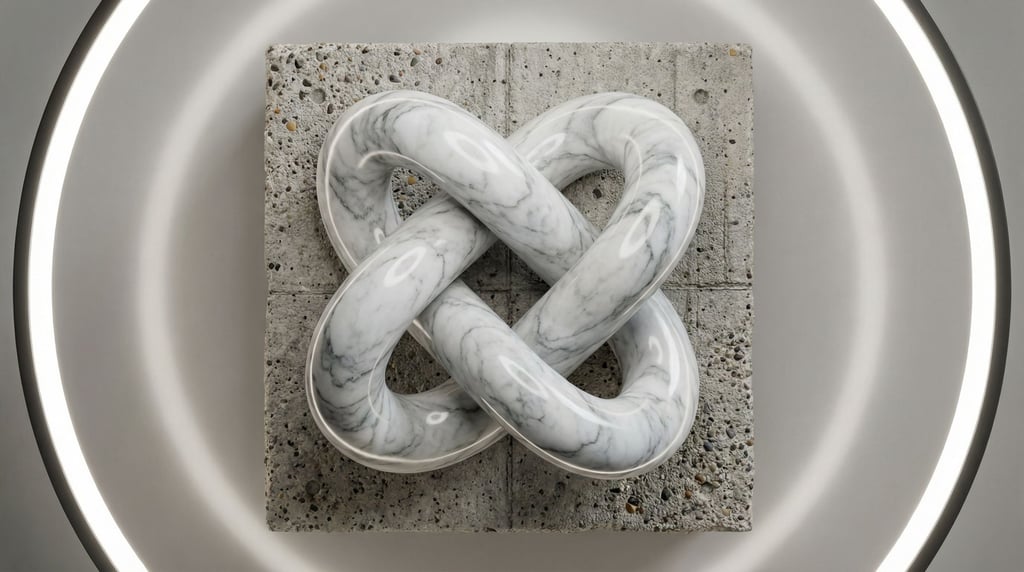 Intertwined abstract marble sculpture on a plinth (4rrsrwtu)
