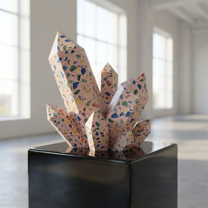 Crystal formations growing from a polished obsidian base (9heec8s5)