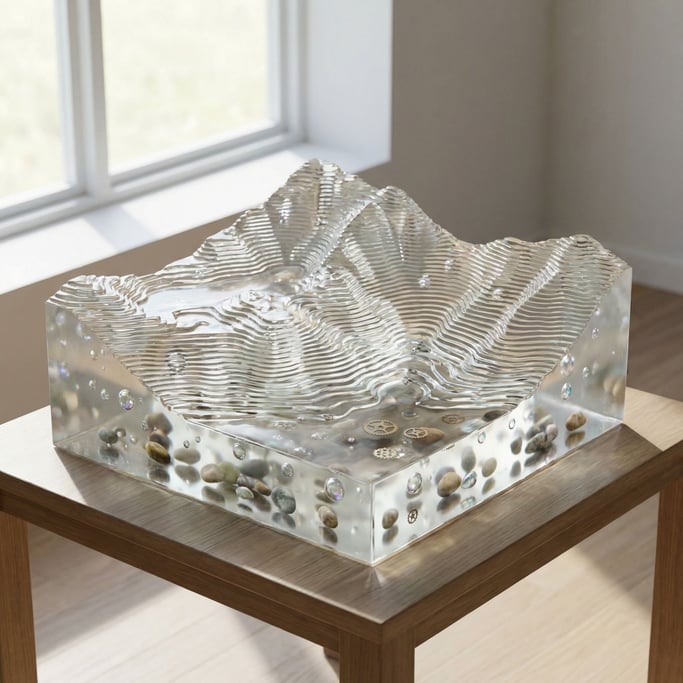 Abstract topographic landscape, layered contour lines extruded into a three-dimensional terrain mode (ito4xsk9)