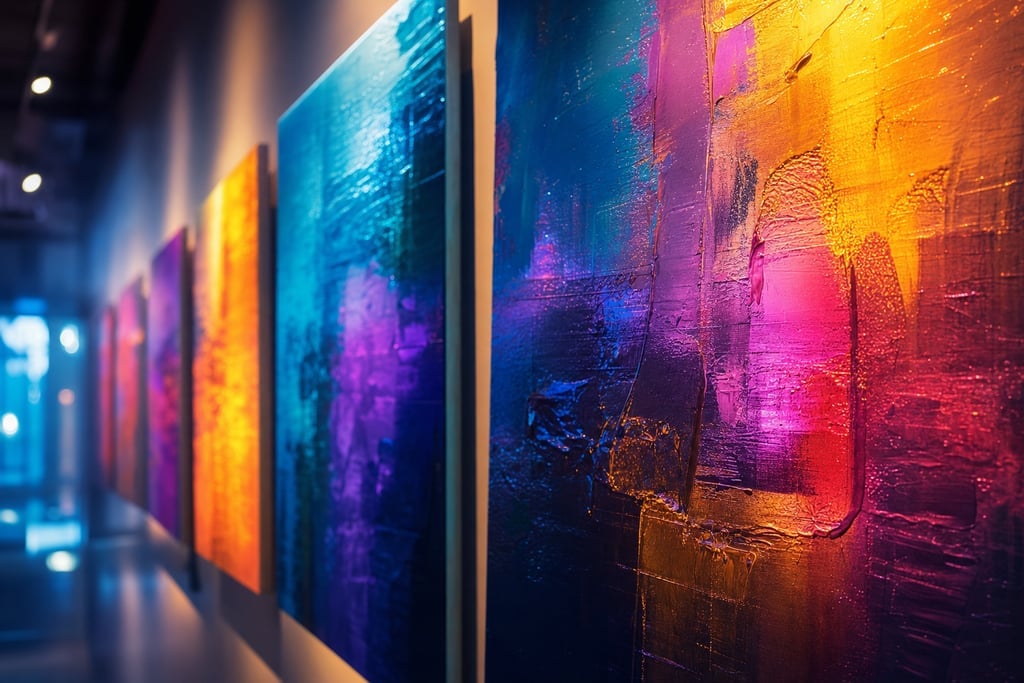 Set of modern abstract paintings with thick