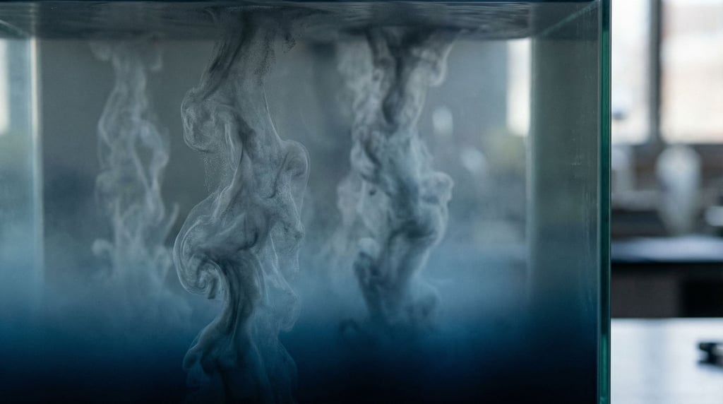 Thermal convection currents in heated water, visible via suspended particles (ocekn0fh)