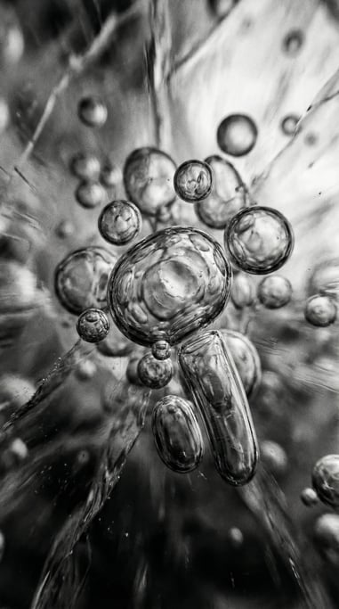 Frozen air bubbles trapped in clear blue ice, macro shot, cool crystalline tones (7nljy6zw)