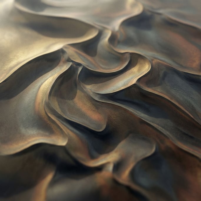 Sand dunes seen from above, abstract curves and soft shadows in cool morning light (re9j1hys)