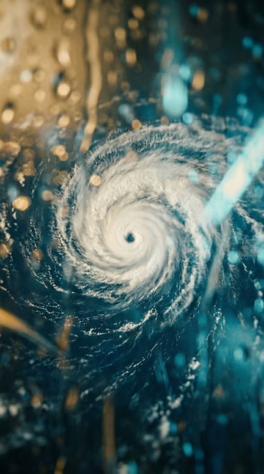 Satellite image of a hurricane eye, spiral cloud bands in white against deep blue ocean (x3tfy5q)