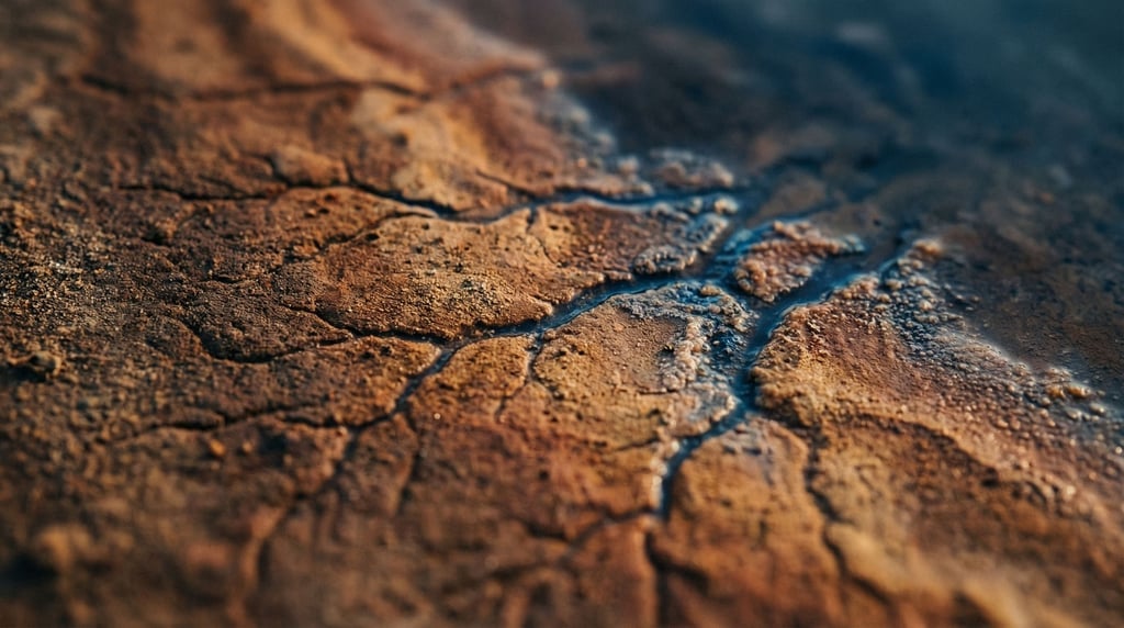 Satellite view of river deltas branching into the sea, fractal patterns in blue and brown