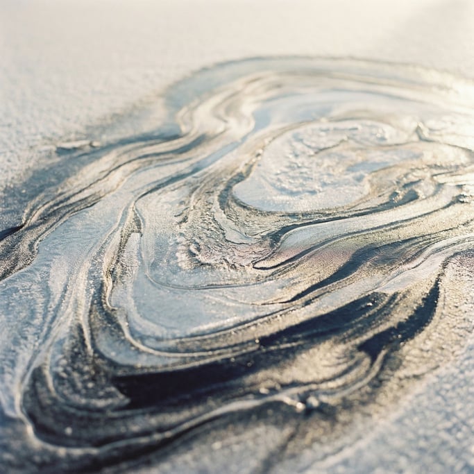 Algae bloom on a lake surface, abstract green and blue organic patterns from above