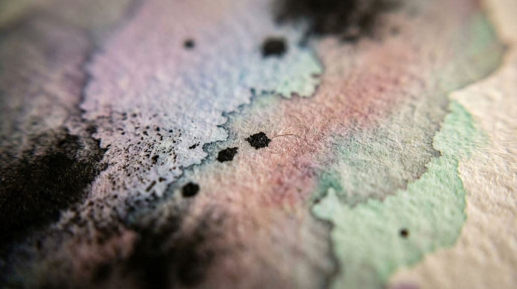 Splattered India ink on wet watercolor paper, organic blooms and hard edges coexisting (pp1wmdzj)