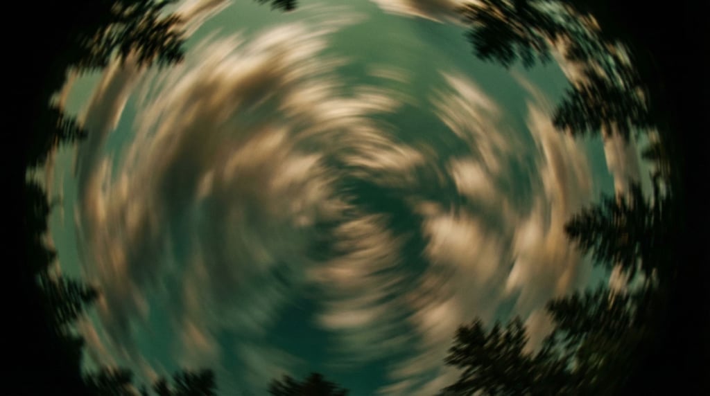 Cloud formations from directly below, looking up through a fisheye perspective, radial patterns