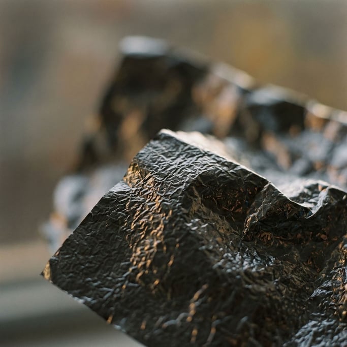 Crumpled metallic foil catching soft directional light, tiny mountains of micro-reflections (4eajnn)