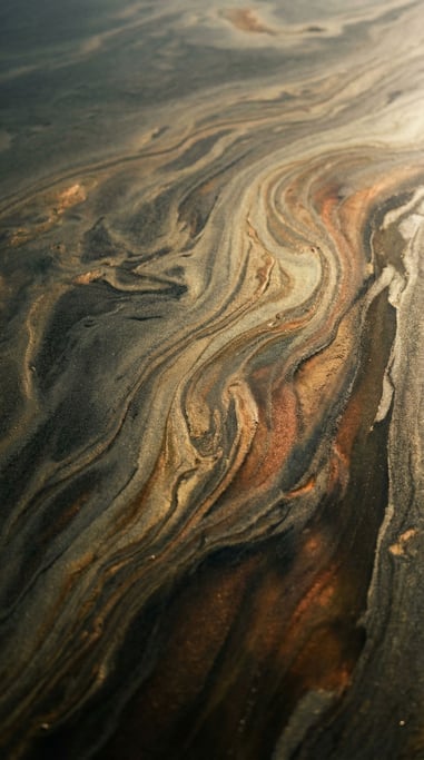 Algae bloom on a lake surface, abstract green and blue organic patterns from above (awcfsc41)