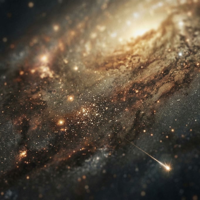 A galaxy of stars in deep space, long exposure astrophotography, nebula gas and dust in color (k86d9bxc)