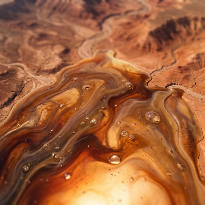 Resin being poured over a surface, clear viscous flow with trapped air bubbles catching light (9dnbppu)