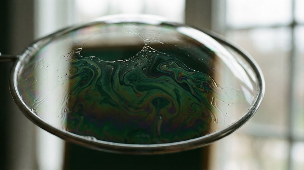 Soap film stretched across a wire frame, swirling interference colors before it pops (lnmwwep)