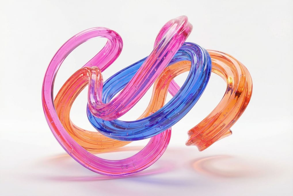 Interlocking translucent glass ribbons curving through space