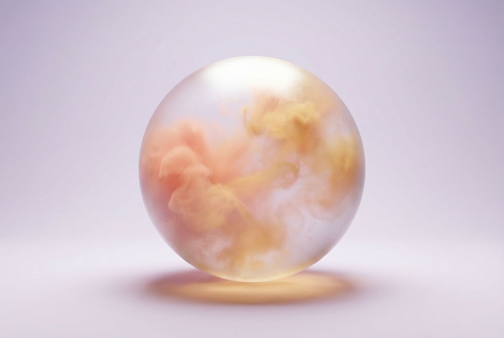 A single massive sphere of frosted glass resting on a pale lavender surface