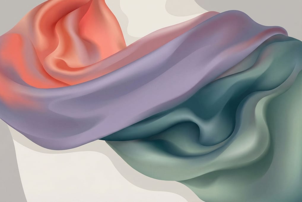 A gradient mesh of twelve control points smoothly blends impossible colors across the frame — upper left pools of warm coral bleeding through salmon into a central band of dusty lavender