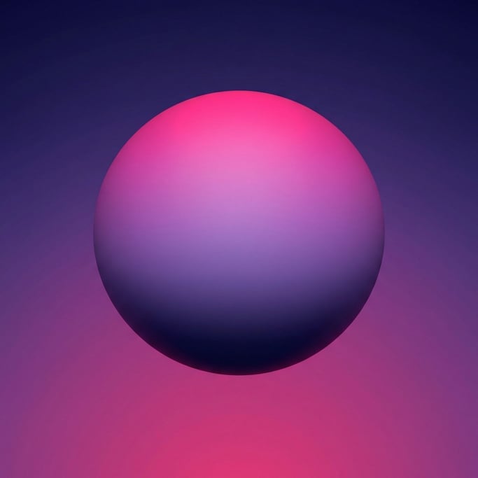 Hovering dead center — a perfectly smooth gradient sphere transitions from hot magenta at the top through violet in the middle to deep indigo at the bottom